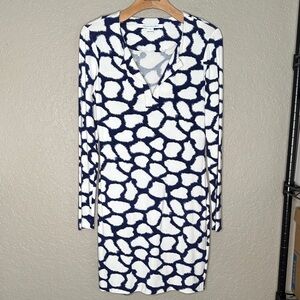 Diane Von Furstenberg Navy and White abstract print Reina jersey  Dress